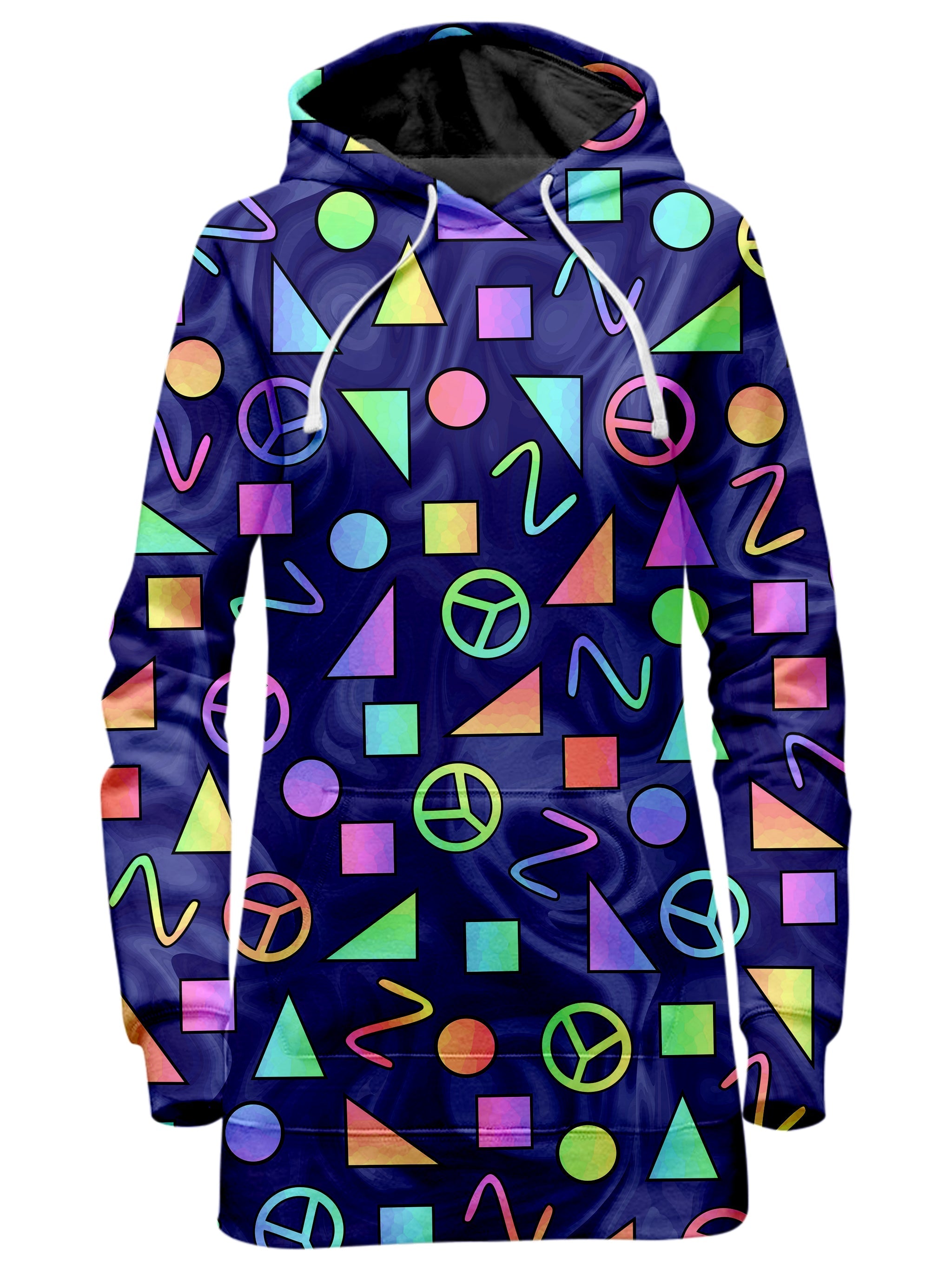 Retro Shapes Peace Symbols Blue Hoodie Dress Sartoris Art Epic Hoodie