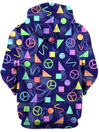 Retro Shapes Peace Symbols Blue Unisex Hoodie Sartoris Art Epic Hoodie