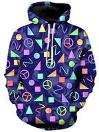 Retro Shapes Peace Symbols Blue Unisex Hoodie Sartoris Art Epic Hoodie