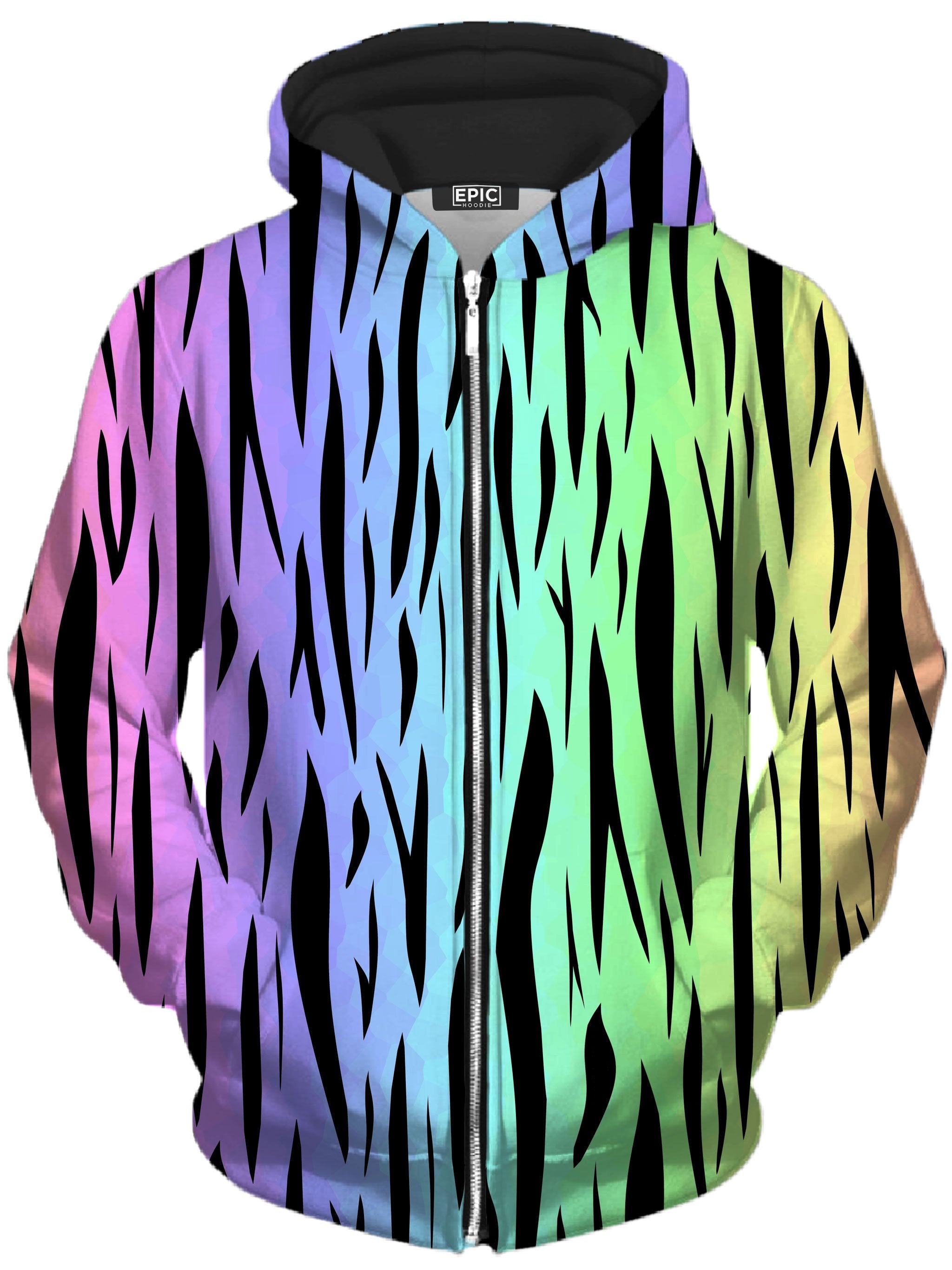 Rainbow Tiger Stripes Unisex Zip-Up Hoodie Sartoris Art Epic Hoodie