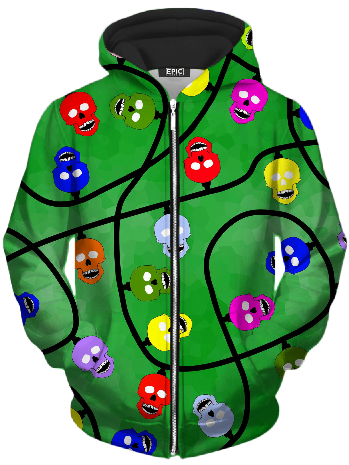 Christmas Skulls Green Unisex Zip-Up Hoodie Sartoris Art Epic Hoodie