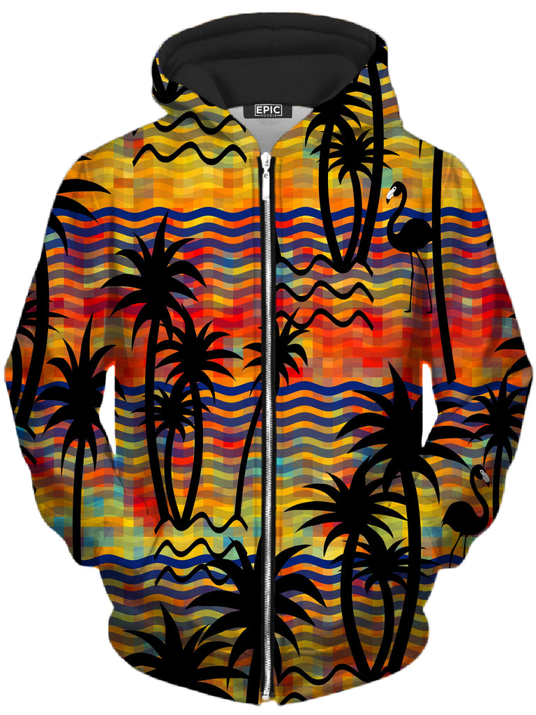 Sartoris Art - Flamingo Island Unisex Zip-Up Hoodie