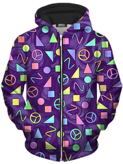 Retro Shapes Peace Symbols Purple Unisex Zip-Up Hoodie