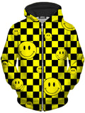 Smile Checkerboard Unisex Zip-Up Hoodie Sartoris Art Epic Hoodie
