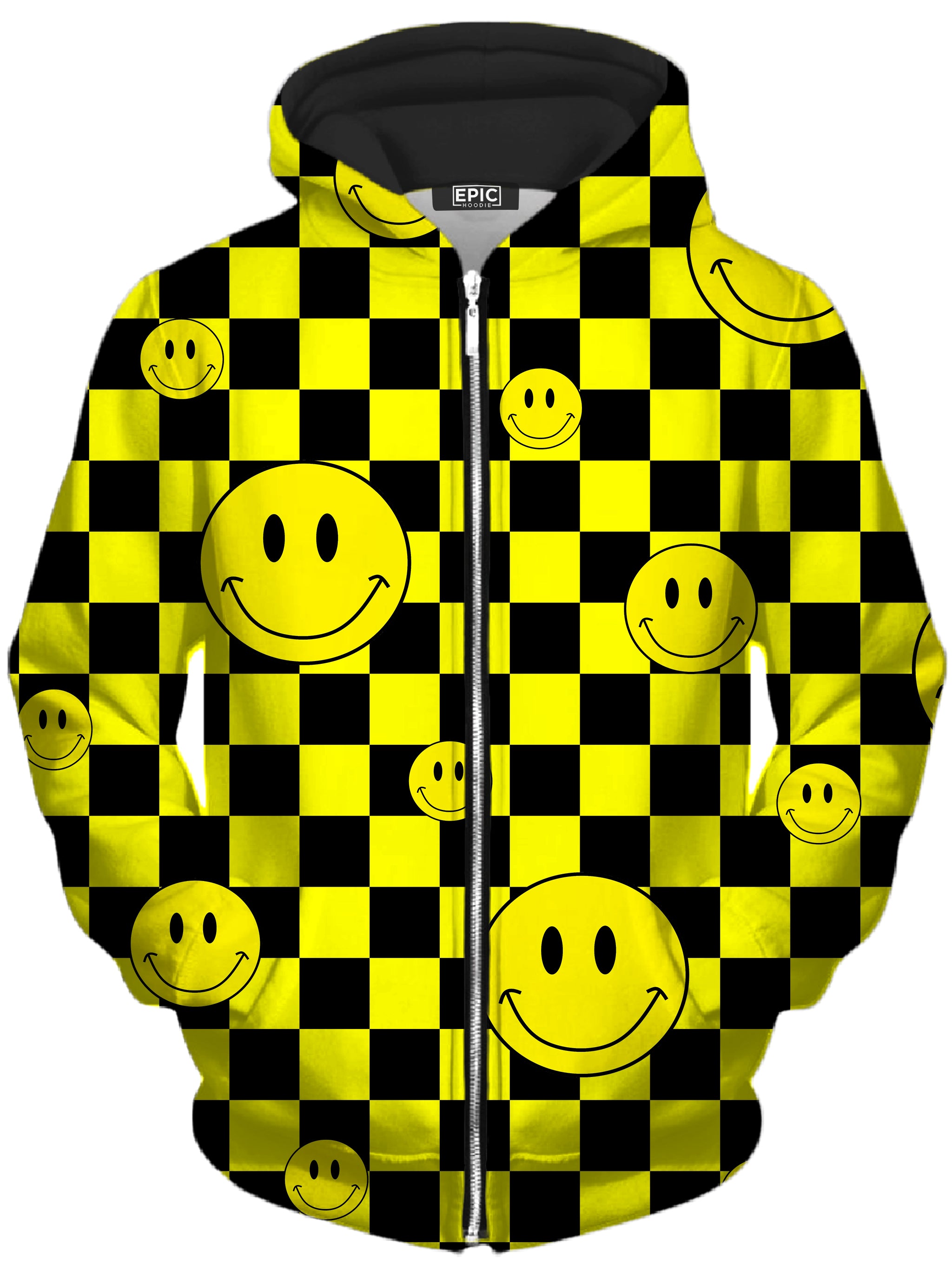 Smile Checkerboard Unisex Zip-Up Hoodie Sartoris Art Epic Hoodie