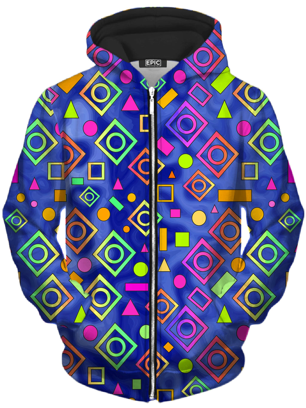 Geometric On Blue Unisex Zip-Up Hoodie Sartoris Art Epic Hoodie