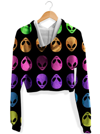 Sartoris Art - Alien Pattern Fleece Crop Hoodie