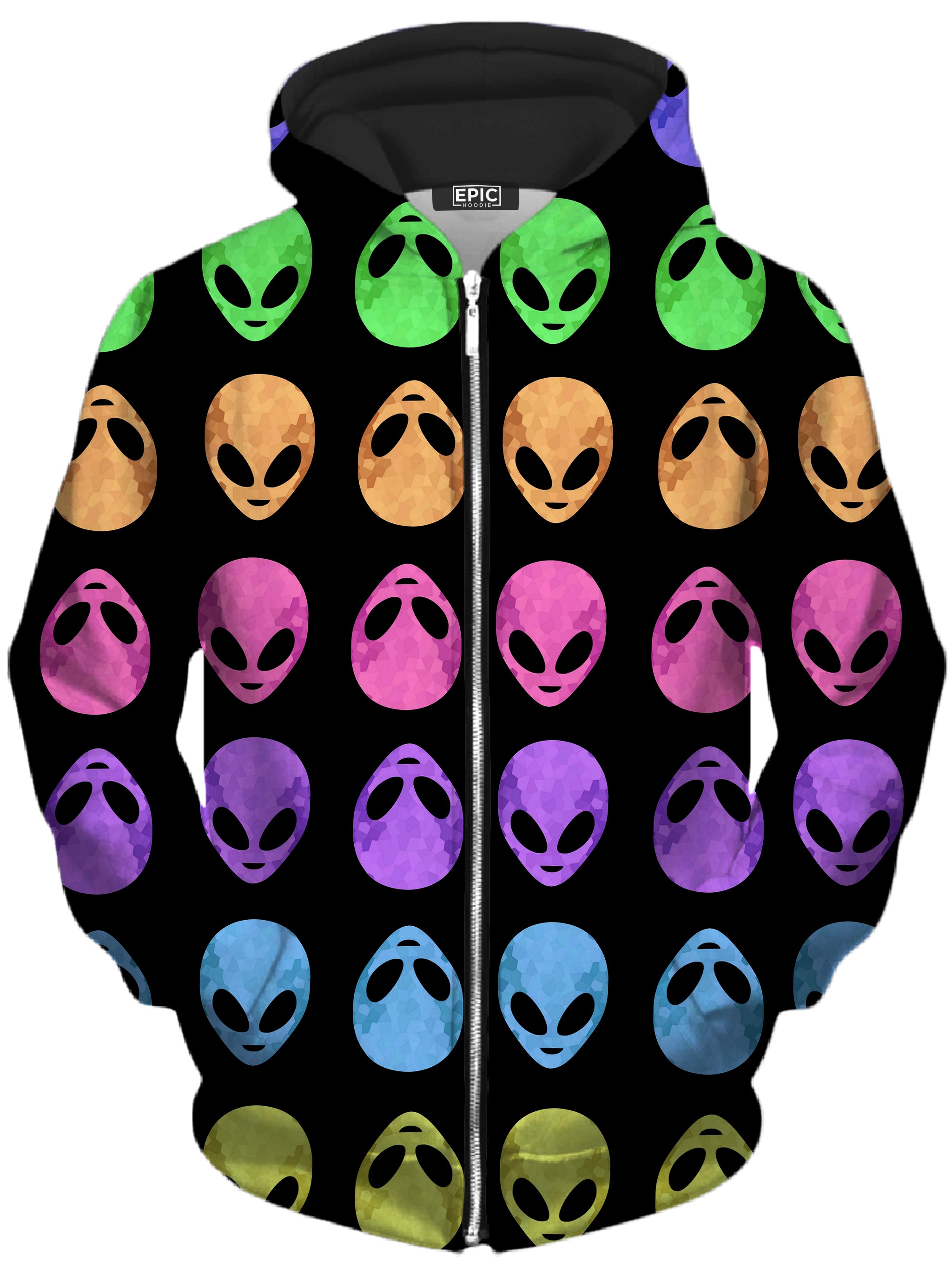 Alien Pattern Unisex Zip-Up Hoodie Sartoris Art Epic Hoodie