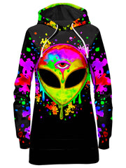 Splatter Alien Yellow Hoodie Dress, BrizBazaar, T6 - Epic Hoodie