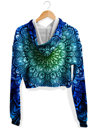 Yantrart Design - Ornate Mandala Blue Fleece Crop Hoodie