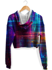 Psychedelic Matrix Rainbow Fleece Crop Hoodie