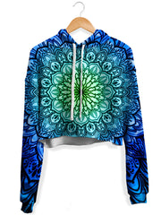 Ornate Mandala Blue Fleece Crop Hoodie