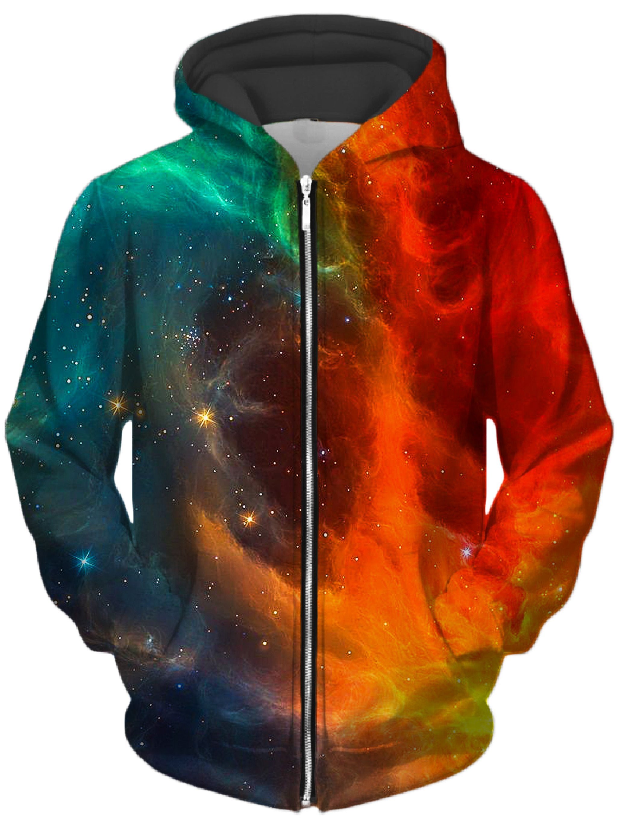 Fire and Ice Galaxy Unisex Zip-Up Hoodie iEDM Epic Hoodie