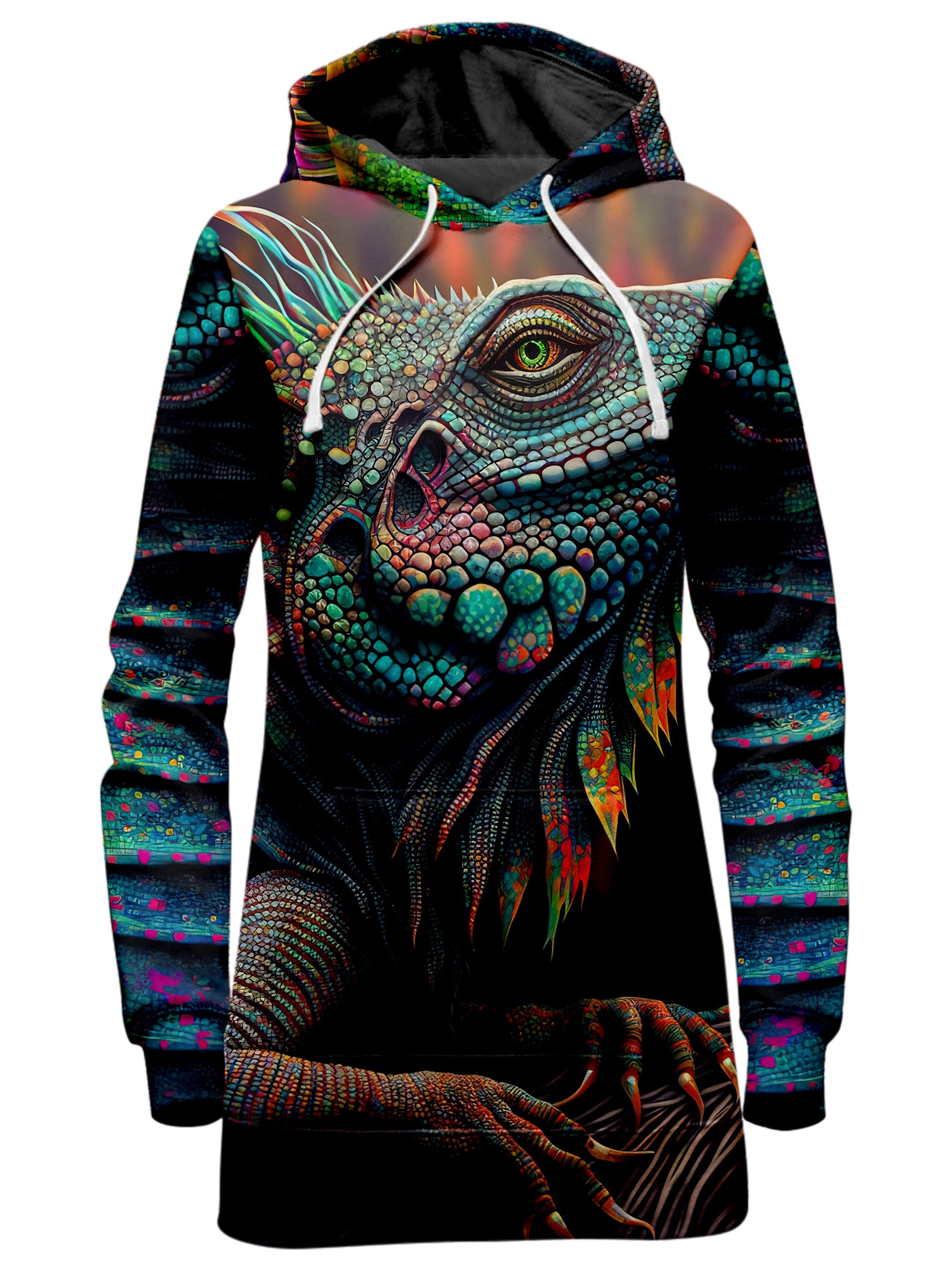 Psychedelic Giant Iguana 2.0 Hoodie Dress iEDM Epic Hoodie